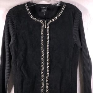 Escapade Jacket Leather & Cotton Ribbon & Chain Detail Black Medium